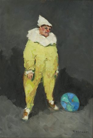 Renato Natali Clown Olio su tavola, cm. 50x35 Firmato in basso a destra. Sul...