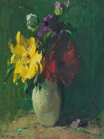 Giulio Da Vicchio Dalie Olio su tela, cm. 40x30 Firmato in basso a sinistra....