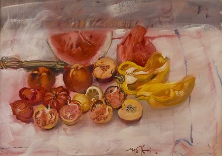 Mario Madiai Frutta aperta Olio su tela, cm. 50x70 Firmato in basso a destra....
