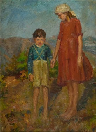 Giuseppe Magni Figure Olio su tavola, cm. 48x35 Firmato in basso a destra.