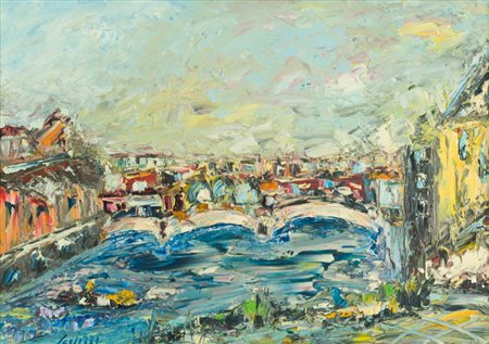 Sergio Scatizzi Ponte Vecchio Olio su tavola, cm. 50x70 Firmato in basso a...