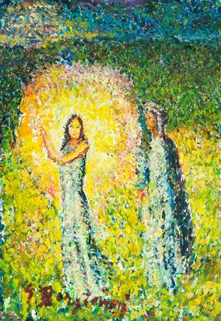 Guido Borgianni Figure Olio su tela, cm. 70x50 Firmato in basso a sinistra....