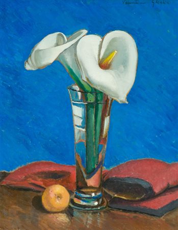 Valentino Ghiglia Vaso di calle Olio su tavola, cm. 47x37 Firmato in alto a...