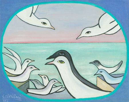 Giuseppe Viviani Uccelli, 1962 Olio su tela, cm. 40x50 Firma e data in basso...