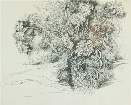 Renato Guttuso Fiori, 1967 China su carta, cm. 60x74 Firma e data in basso al...