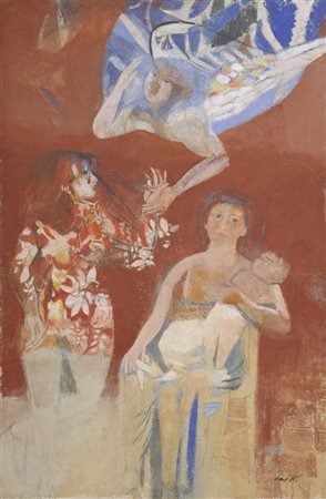 Bruno Saetti Colloquio con l'angelo, 1974 Affresco su tela, cm. 205x135...