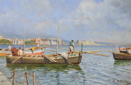 Attilio Pratella Napoli - Margellina Olio su tavola, cm. 23x35 Firmato in...