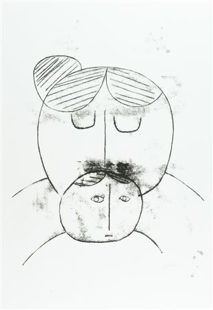 Venturino Venturi Maternità Disegno impresso ad olio su carta, cm. 100x70...