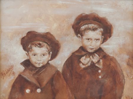 B. Aicardi Bambini, 1990 Tecnica mista su cartoncino applicato su tavola, cm....