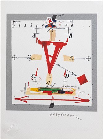 VLADIMIR VELICKOVIC, Fante (Valet)eseguita per la serie "CARTE DA GIOCO DI BOLAFFIARTE"