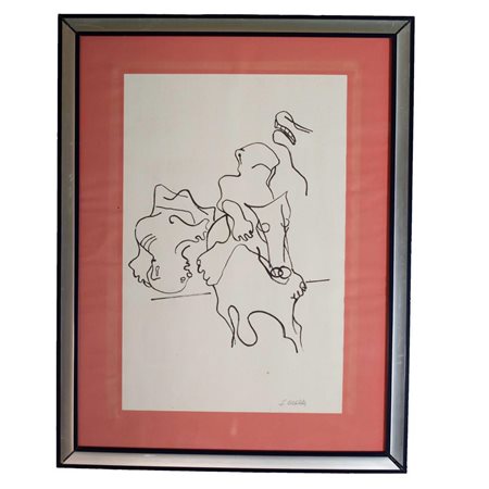 SILVIO MONTI, Stampa raffigurante fantini e cavalli