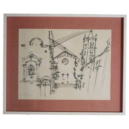 EMILIO MONTAGNANI, Stampa raffigurante la Basilica di San Clemente in Santa Maria dei Servi