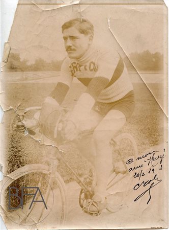  Signed portrait of French cyclist.
