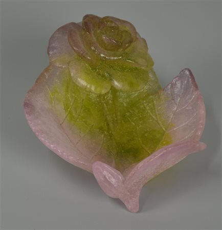 SOPRAMMOBILE IN CRISTALLO DAUM a forma di rosa con foglie 9x7x5 cm