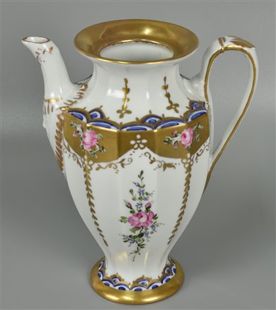 TEIERA IN PORCELLANA finemente decorata a motivi floreali h 23 cm tappo mancante