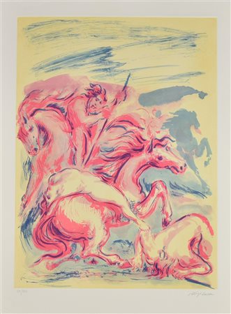 Aligi Sassu MANUSCRIPTUM acquaforte acquatinta, cm 63,5x47,0, su foglio cm...