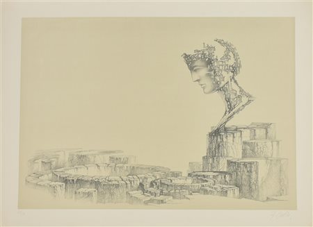 Fabrizio Clerici SENZA TITOLO litografia, cm 46x66, su foglio cm 56,5x77; es....