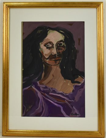 Saverio Terruso RITRATTO MASCHILE olio su cartone, cm 47x32 firma