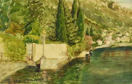 Giulio Da Milano VARENNA SPIAGGETTA acquerello su carta, cm 17x24 firma