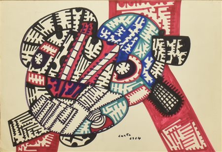 Sebastiano Carta COMPOSIZIONE penna a feltro su carta, cm 33x48 firma e data...