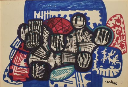 Sebastiano Carta COMPOSIZIONE penna a feltro su carta, cm 33x48 firma e data...