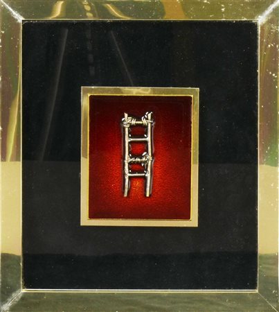 Emilio Scanavino LA SCALA fusione in metallo argentato su sfondo smaltato, cm...