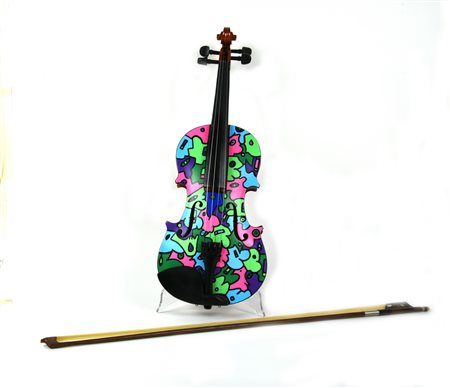 Ivan Todaro VIOLINO POP! scultura in legno, dipinto a mano con marker, cm...