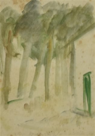 Mario Marcucci PAESAGGIO tempera su carta, cm 16,6x11,5 firma L'opera...