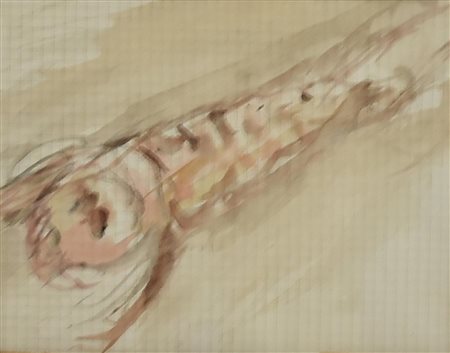 Mario Marcucci FIGURA acquarello su carta quadrettata, cm 13,5x17