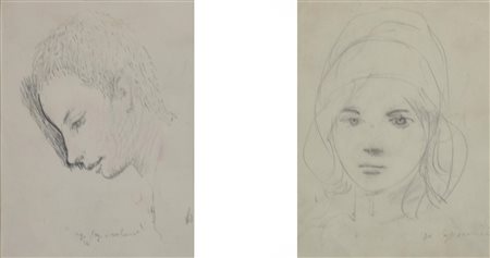Mario Marcucci COPPIA DI RITRATTI matita su carta, cm 15,5x11 ciascuno firme