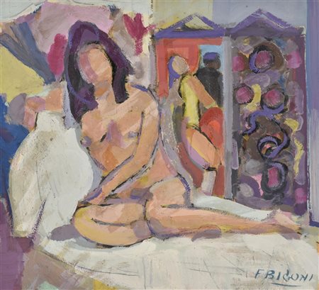 Fernando Bigoni NUDO FEMMINILE acrlilico su carta, cm 32x35 firma