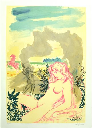 Aligi Sassu MANUSCRIPTUM acquaforte-acquatinta, cm 64x47, su foglio cm 76x56;...