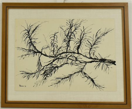 Saverio Terruso ALBERO china su carta, cm 34x48 firma e data eseguito nel 1971