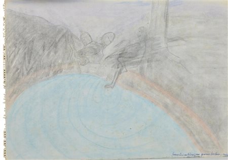 Dando UN GIORNO LONTANO tecnica mista su carta, cm 34,7x50,2 firma, titolo e...