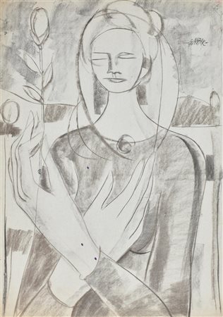 GIANBAR (Gianni Baretta) DONNA VELATA tecnica mista su cartoncino, cm 87x62...