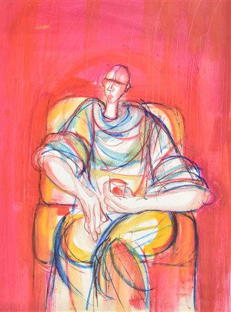 GIANBAR (Gianni Baretta) FIGURA SEDUTA tecnica mista su carta, cm 62,5x45,5...