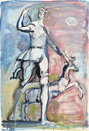 Alexandre P. Zaitsev DIANA CACCIATRICE tempera su carta, cm 61x41 firma sul...