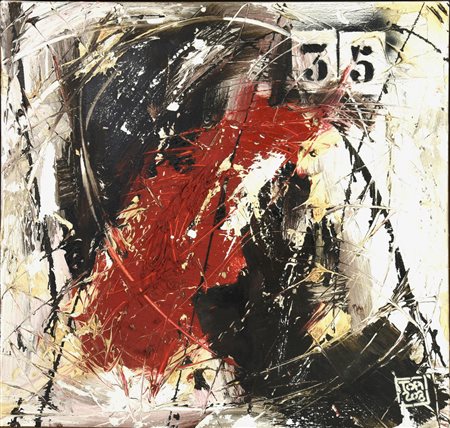 Filippo Maria Topi COMPOSIZIONE acrilici, sabbia e spray su tela, cm 60x60...