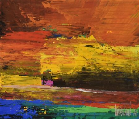 Rolando Castellani COMPOSIZIONE tempera su faesite, cm 29,5x34 firma e data...