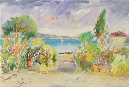 Mario Vergani LIDO olio su faesite, cm 33x48 firma sul retro: firma, data e...