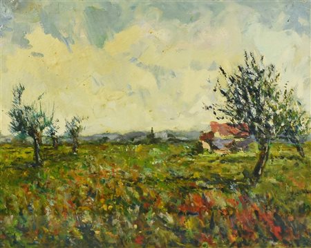 Francesco Cella PAESAGGIO olio su tavola, cm 50x40 sul retro: firma eseguito...