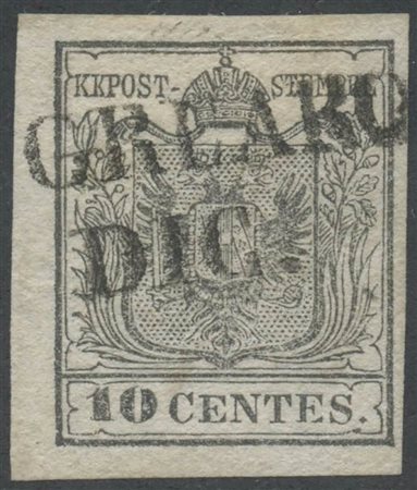 1850, 10c. N.2a Grigio Argenteo, usato. (A+) (Colla) (Cat.2400)