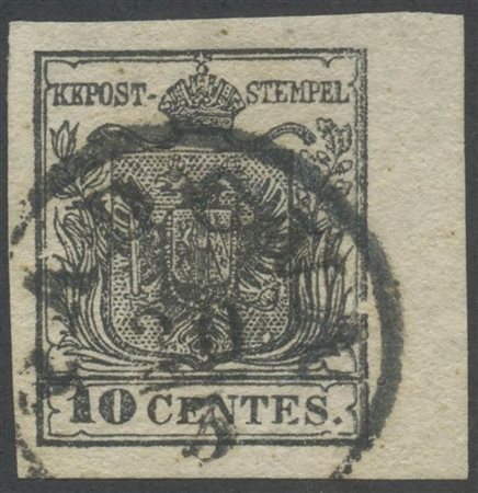 1850, 10c. N.2 Nero bordo di foglio a destra, usato. (Lux) (Cat.300++)