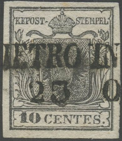 1850, 10c. N,2c Grigio Nero con la scritta ''CENTES'' ritoccata. (A+)...