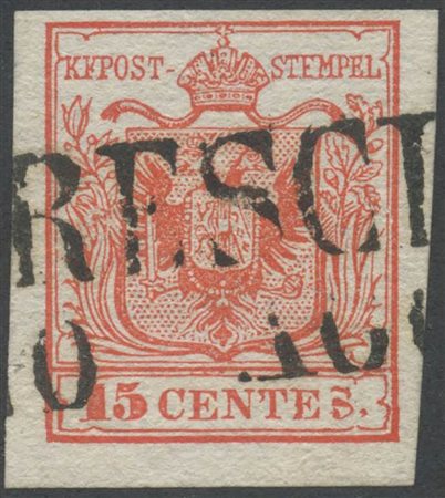 1850, 15c. N.3 Rosso con la 'S' di 'CENTES' deformata. (A+) (Cat.--)