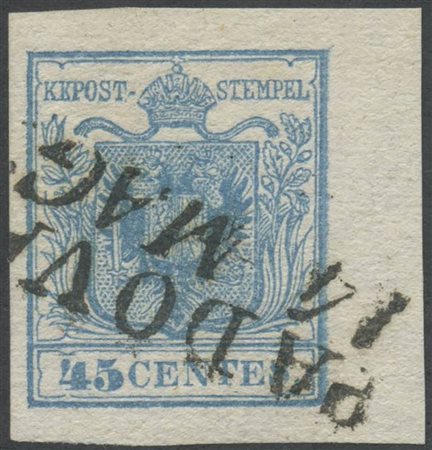 1850, 45c. N.10 Azzurro bordo di foglio a destra, usato. (Lux) (Cat.100++)