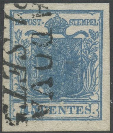 1851, 45c. N.17a Azzurro Scuro Cotelè. (Lux) (Cert. Colla) (Cat.1.100)