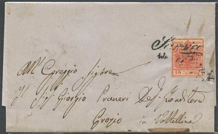 14.10.1852, Lettera da Sarnico per Grosio affrancata con un 15c. N.6....