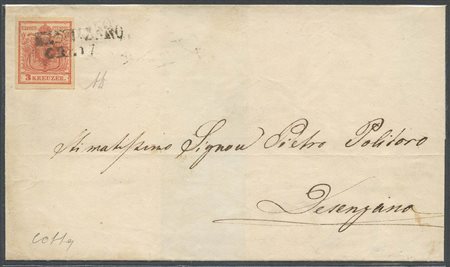 16.06.1850, lettera da Riva per Desenzano affrancata con un 3kr. I° tipo, I°...