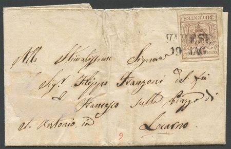 Lettera da Varese a Locarno affrancata con un 30c. N.9a Bruno Lillaceo. (A-)...